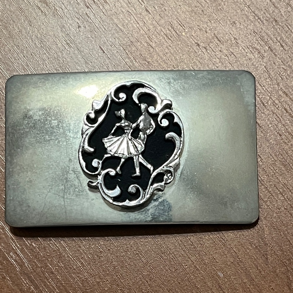 Silver and Black Belt Buckle with Dancing Couple Design